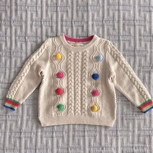 Mini Boden Cable Knit Pom Pom Sweater, 4-5Y (110cm)
